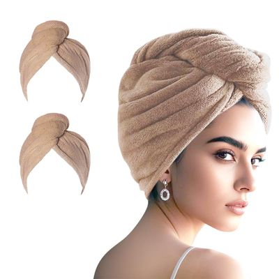 AGKXHDEC 2 Packs Single Layer Microfiber Hair Turbans - Drying Wrap for Women (Brown-2pcs)