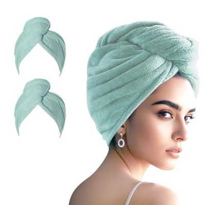 AGKXHDEC 2 Packs Single Layer Microfiber Hair Turbans - Drying Wrap for Women (Light Green-2pcs)