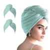 AGKXHDEC 2 Packs Single Layer Microfiber Hair Turbans - Drying Wrap for Women (Light Green-2pcs) view 1