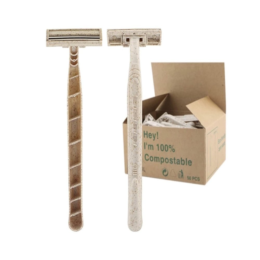 Eco-Friendly Razor | Disposable | Recycled Material | Men & Women Shaving Razor | Twin Blade | Biodegradable Wheat Straw, 100 Count (Pack of 1)