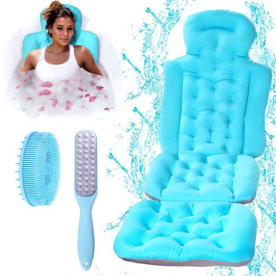18.9 Widened Shoulder Full Body Bath Pillow for Bathtub,2.7 Ultra Thick Luxury Bath Pillow Cushion Bath Mat for Head and Neck Support with Laundry Bag,Body Brush and Foot File Callus Remover.(Blue)
