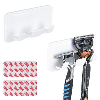 Linkidea 2 Pack Holder Razor, Shaver Stand for Shower Wall, Razor Holder Compatible with Gillette Fusion 5 Power, ProGlide Shield Power, Dorco (White)