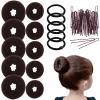 10 Pcs Hair Bun Maker - Donut Bun Maker for Hair(5 medium and 5 small),Ballet Bun for Women and Kids with Elastic Hair Ties, Hair Pins(Brown) view 1