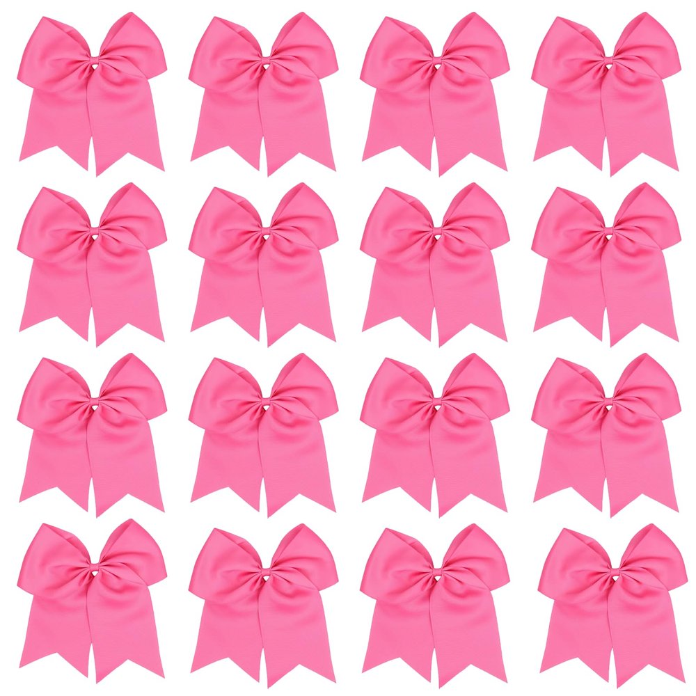 16 Pcs Large Cheer Hair Bows Grosgrain Ribbon Elastic Bands Handmade Ponytail Holder For Cheerleading Girls School College Sports (Large Pink)