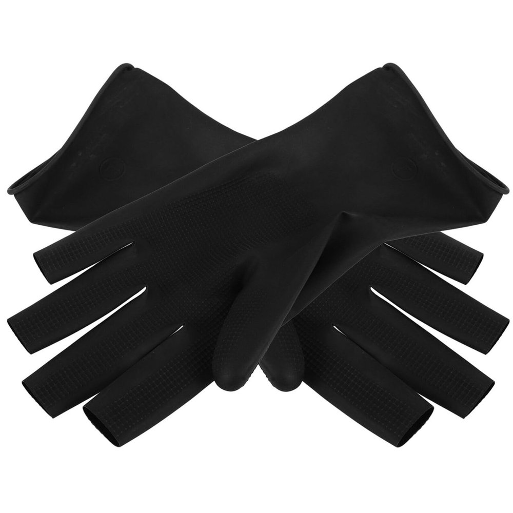 Ipetboom 1pair Rubber Gloves for Hair Washing and Dyeing Latex Salon Gloves Fingerless Design for Easy Use Black