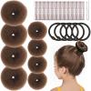 FANDAMEI Donut Hair Bun Makers Set of 4 for Kids, 4 Extra Small Ballet Buns, Elastic Hair Ties, and Hair Pins (Light Brown) view 1