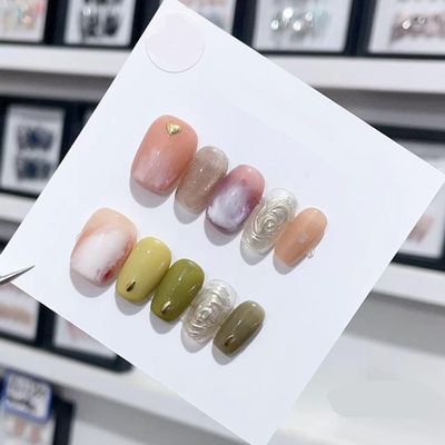 Handmade Long and Short Nail Patches for Artificial Nail Enhancement(Color:19554,Size:M)