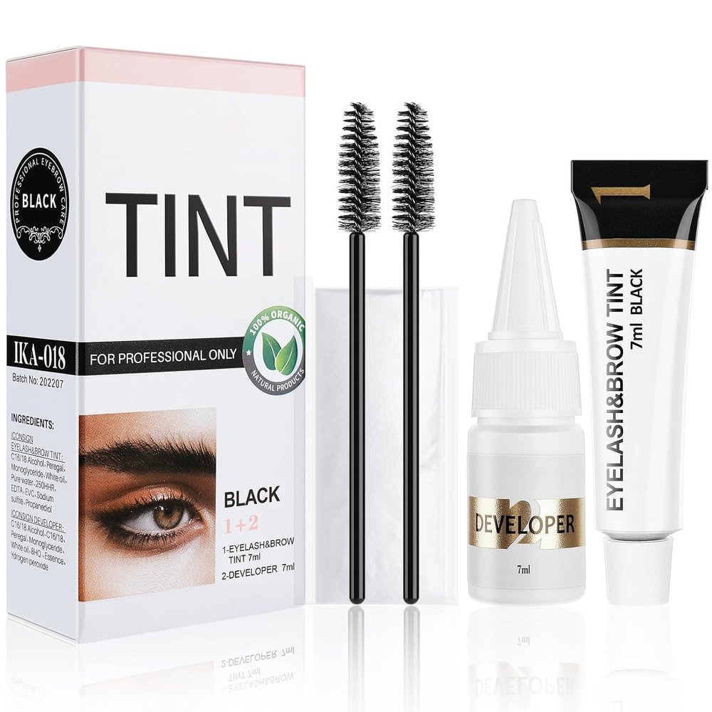 Lash Color Kit, Professional Black Color Set for Lashes and Brows, Natural Ingredients Long Lasting Safe & Easy to Use 7ml (Black)