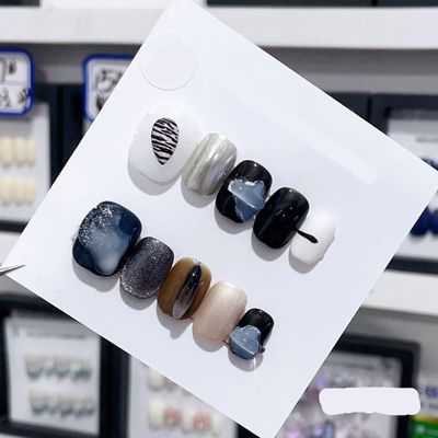 Handmade Long and Short Nail Patches for Artificial Nail Enhancement(Color:19526,Size:S)