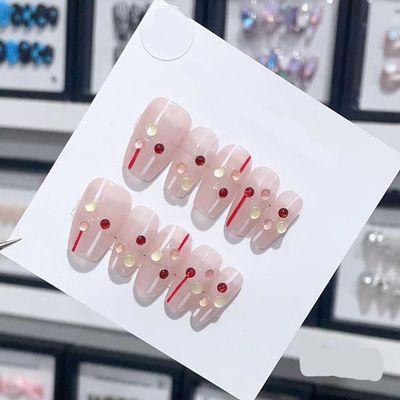 Handmade Long and Short Nail Patches for Artificial Nail Enhancement(Color:19575,Size:M)