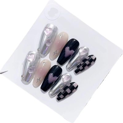 Handmade Long and Short Nail Patches for Artificial Nail Enhancement(Color:19522,Size:L)