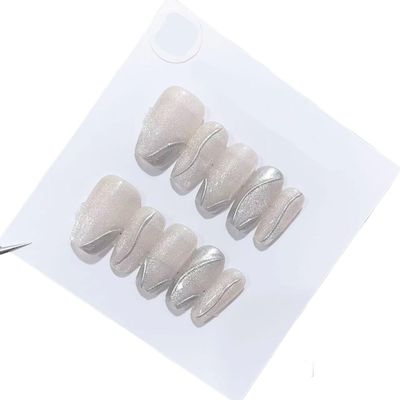Handmade Long and Short Nail Patches for Artificial Nail Enhancement(Color:19571,Size:XS)