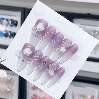 Handmade Long and Short Nail Patches for Artificial Nail Enhancement(Color:19589,Size:S)