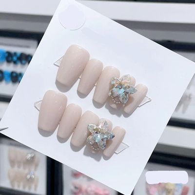 Handmade Long and Short Nail Patches for Artificial Nail Enhancement(Color:19593,Size:XS)