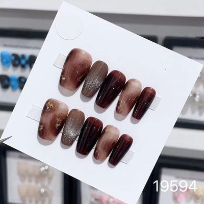 ZIIVIEVS Handmade Long and Short Nail Patches for Artificial Nail Enhancement(Color:19594,Size:M)