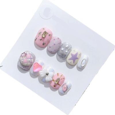 ZIIVIEVS Handmade Long and Short Nail Patches for Artificial Nail Enhancement(Color:19532,Size:S)