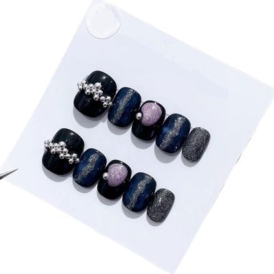 Handmade Long and Short Nail Patches for Artificial Nail Enhancement(Color:19586,Size:XS)