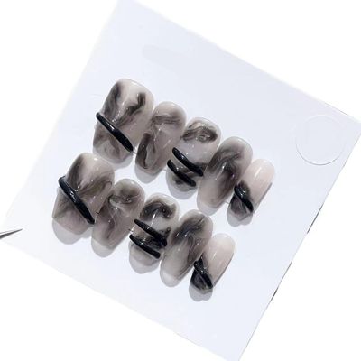 Handmade Long and Short Nail Patches for Artificial Nail Enhancement(Color:19587,Size:M)