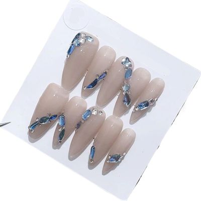 Handmade Long and Short Nail Patches for Artificial Nail Enhancement(Color:19576,Size:M)