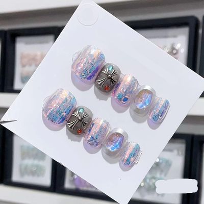 Handmade Long and Short Nail Patches for Artificial Nail Enhancement(Color:19537,Size:M)