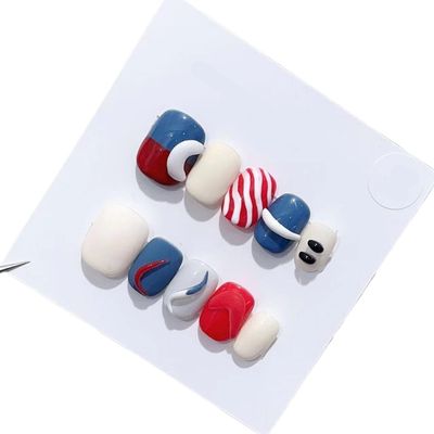 Handmade Long and Short Nail Patches for Artificial Nail Enhancement(Color:19538,Size:S)