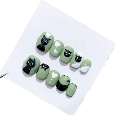 Handmade Long and Short Nail Patches for Artificial Nail Enhancement(Color:19563,Size:XS)