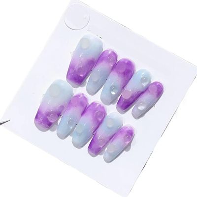 Handmade Long and Short Nail Patches for Artificial Nail Enhancement(Color:19525,Size:XS)