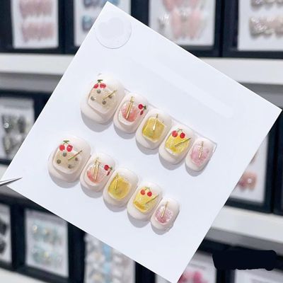 Handmade Long and Short Nail Patches for Artificial Nail Enhancement(Color:19507,Size:XS)