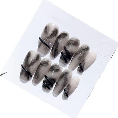 Handmade Long and Short Nail Patches for Artificial Nail Enhancement(Color:19536,Size:S)