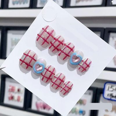Handmade Long and Short Nail Patches for Artificial Nail Enhancement(Color:19542,Size:XS)