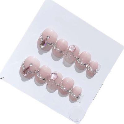 ZIIVIEVS Handmade Long and Short Nail Patches for Artificial Nail Enhancement(Color:19535,Size:XS)