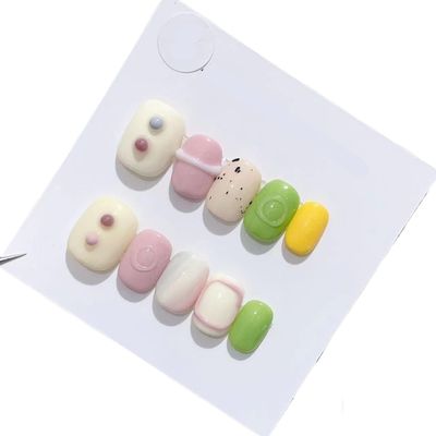 ZIIVIEVS Handmade Long and Short Nail Patches for Artificial Nail Enhancement(Color:19515,Size:S)