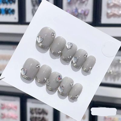 Handmade Long and Short Nail Patches for Artificial Nail Enhancement(Color:19578,Size:L)