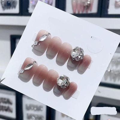 Handmade Long and Short Nail Patches for Artificial Nail Enhancement(Color:19574,Size:XS)