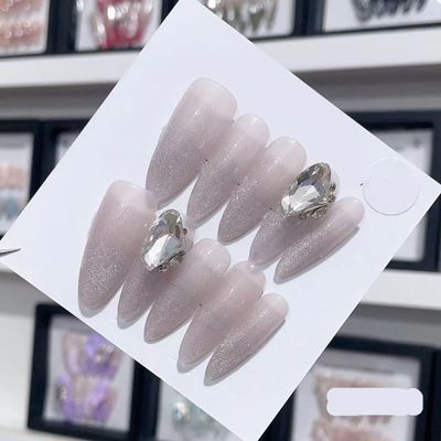 Handmade Long and Short Nail Patches for Artificial Nail Enhancement(Color:19529,Size:L)