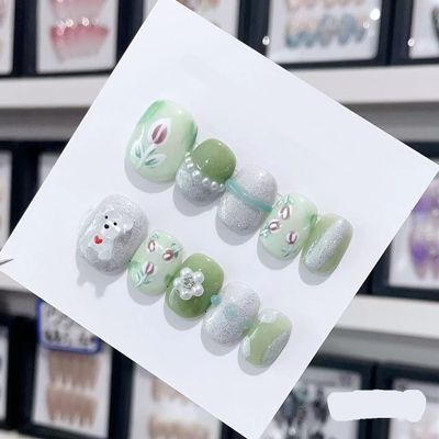 Handmade Long and Short Nail Patches for Artificial Nail Enhancement(Color:19550,Size:L)