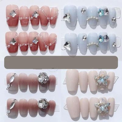 Handmade Long and Short Nail Patches for Artificial Nail Enhancement(Color:19533,Size:M)