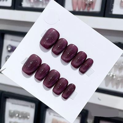 ZIIVIEVS Handmade Long and Short Nail Patches for Artificial Nail Enhancement(Color:19566,Size:M)
