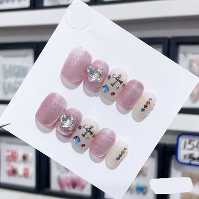 Handmade Long and Short Nail Patches for Artificial Nail Enhancement(Color:19519,Size:S)