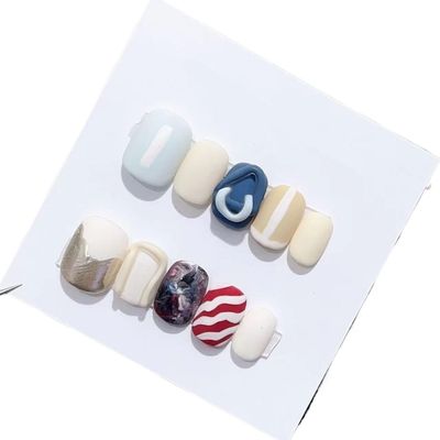 Handmade Long and Short Nail Patches for Artificial Nail Enhancement(Color:19553,Size:L)