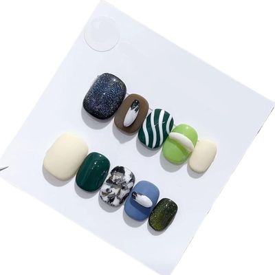 Handmade Long and Short Nail Patches for Artificial Nail Enhancement(Color:19514,Size:M)
