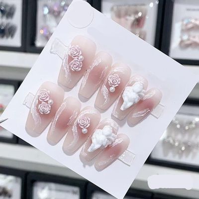 ZIIVIEVS Handmade Long and Short Nail Patches for Artificial Nail Enhancement(Color:19580,Size:M)