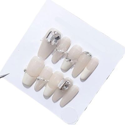 Handmade Long and Short Nail Patches for Artificial Nail Enhancement(Color:19557,Size:S)