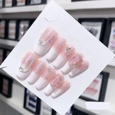 Handmade Long and Short Nail Patches for Artificial Nail Enhancement(Color:19547,Size:XS)