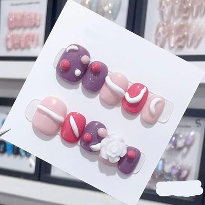 Handmade Long and Short Nail Patches for Artificial Nail Enhancement(Color:19585,Size:M)