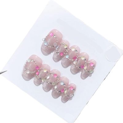 Handmade Long and Short Nail Patches for Artificial Nail Enhancement(Color:19511,Size:M)