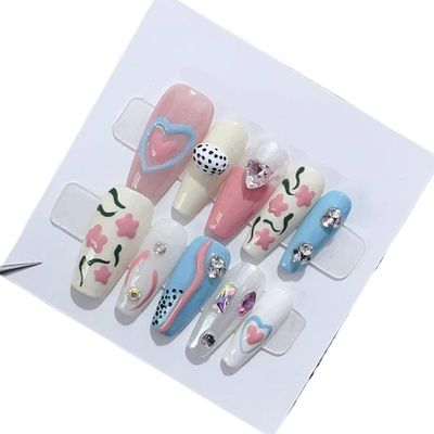 Handmade Long and Short Nail Patches for Artificial Nail Enhancement(Color:19591,Size:XS)