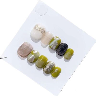 Handmade Long and Short Nail Patches for Artificial Nail Enhancement(Color:19512,Size:S)