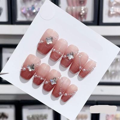 Handmade Long and Short Nail Patches for Artificial Nail Enhancement(Color:19564,Size:L)