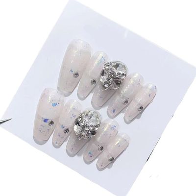 Handmade Long and Short Nail Patches for Artificial Nail Enhancement(Color:19508,Size:L)